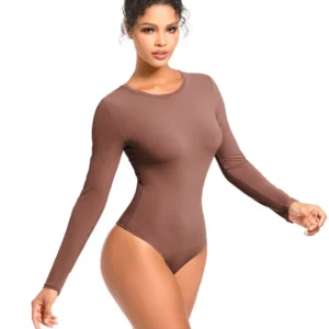 Female model wearing CALIFLO Thunder Soft light-compression bodysuit, soft breathable fabric for all-day comfort