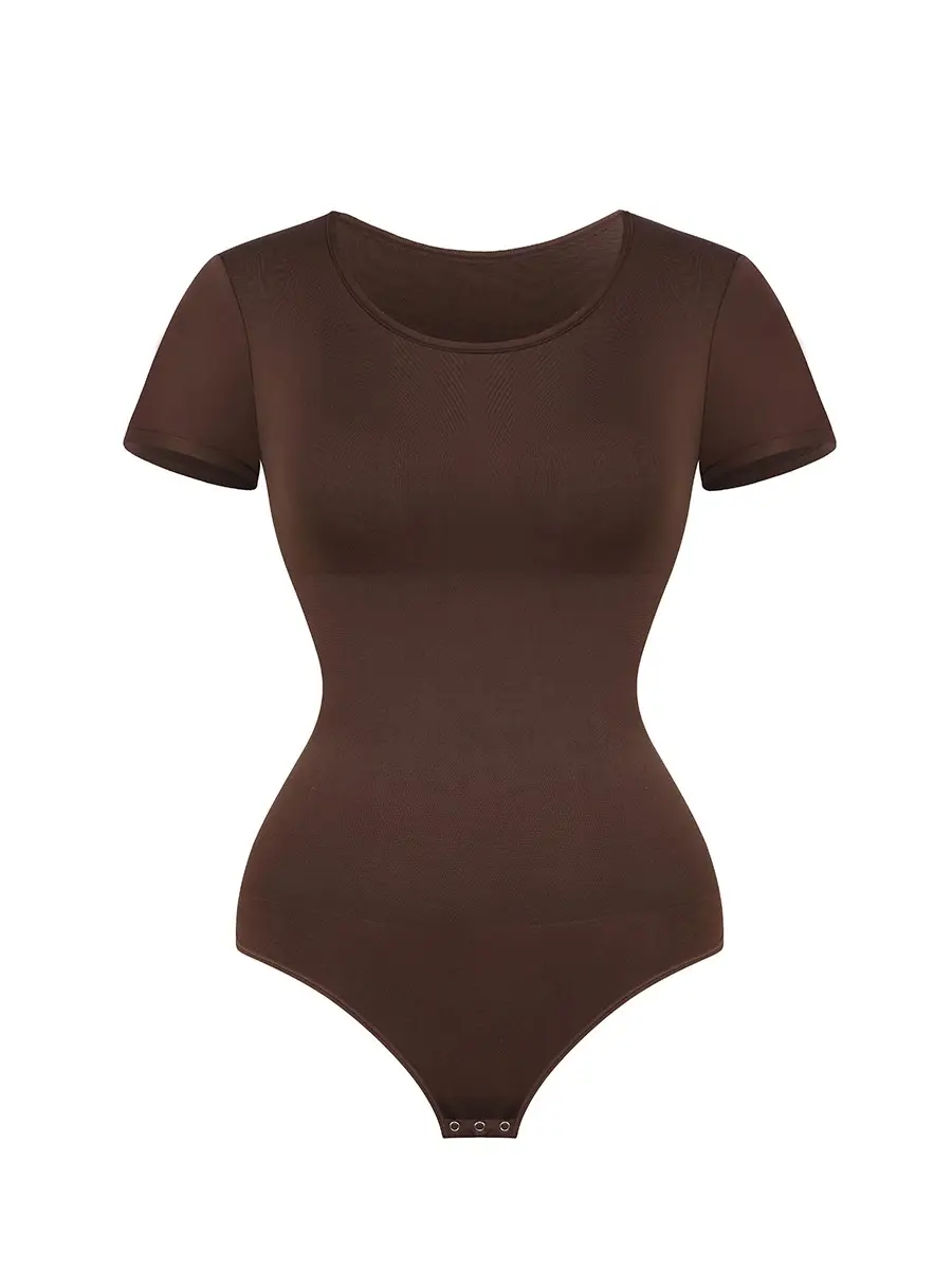Illustration cutout of a brown t-shirt bodysuit over a white background