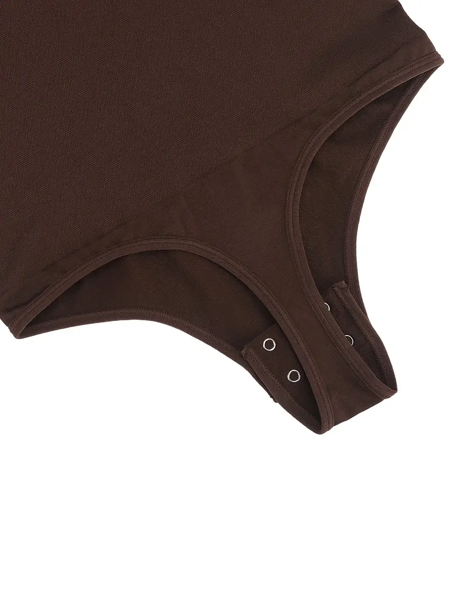 Close-up of brown bodysuit thong bottom